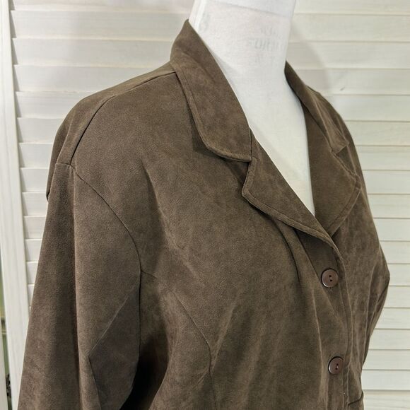 Joanna Plus Peplum Faux Suede Jacket Size 3X Stretch Brown - Picture 6 of 12